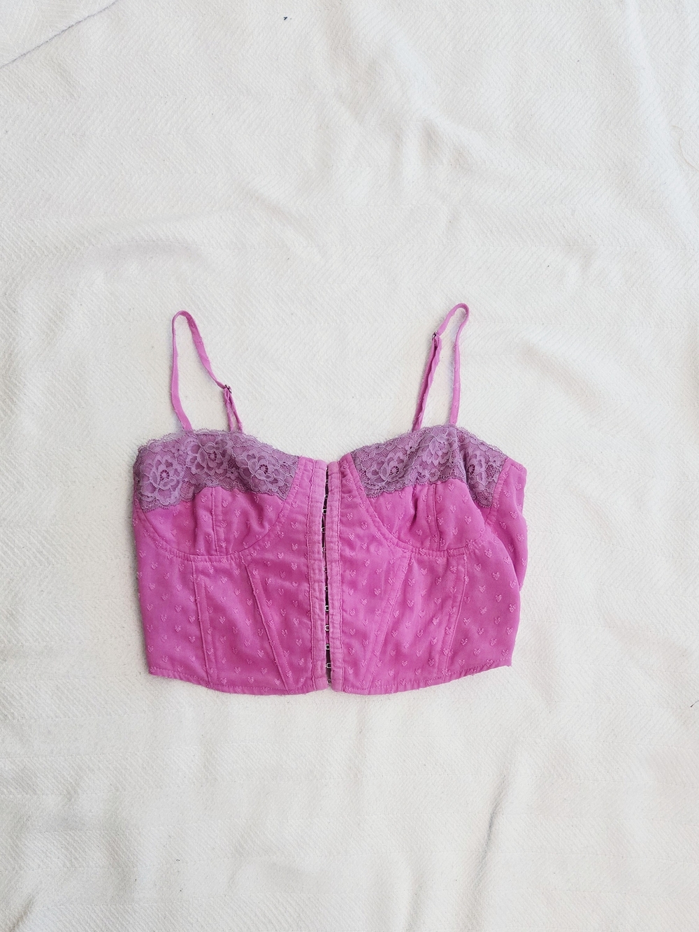 La Hearts Pink Lace-Trim Bustier Crop Top